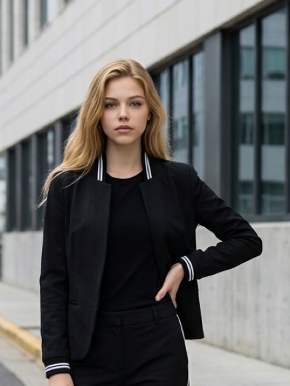 Express Black Blazer with Contrast Stripe Trim